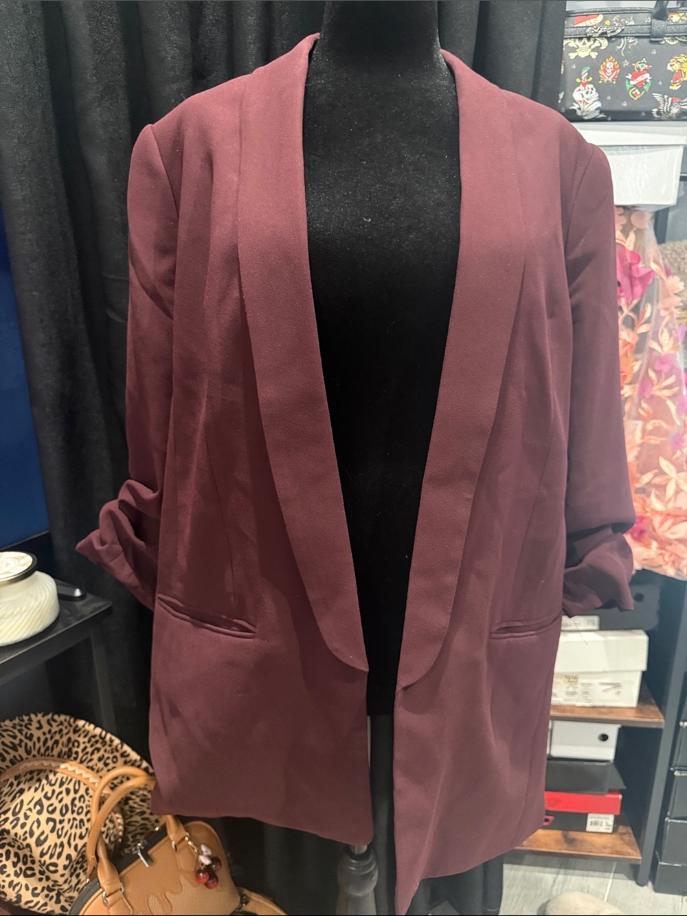 Express Women's Wine Open-Front Blazer